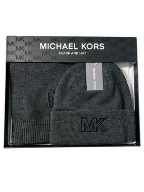 Michael Kors Dark Gray MK Knit Beanie & Scarf Gift Set
